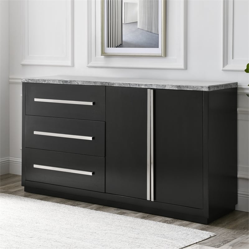 Pemberly Row Contemporary Marble Top Buffet/Server in Gray/Black