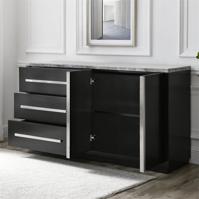 Pemberly Row Contemporary Marble Top Buffet/Server in Gray/Black