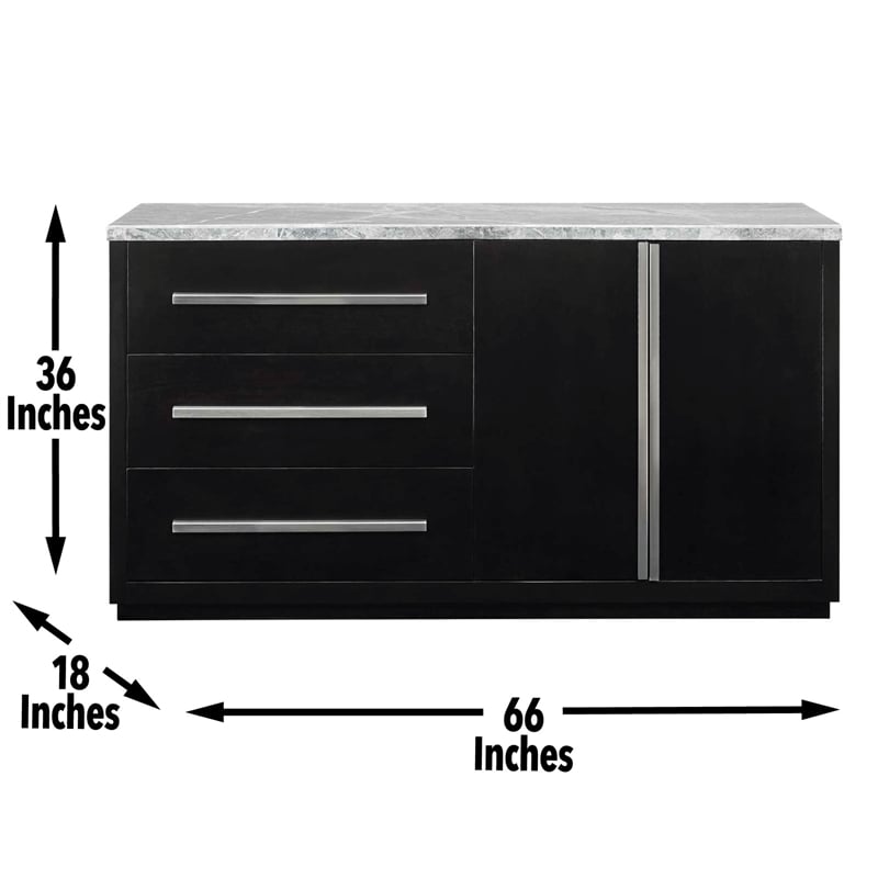 Pemberly Row Contemporary Marble Top Buffet/Server in Gray/Black