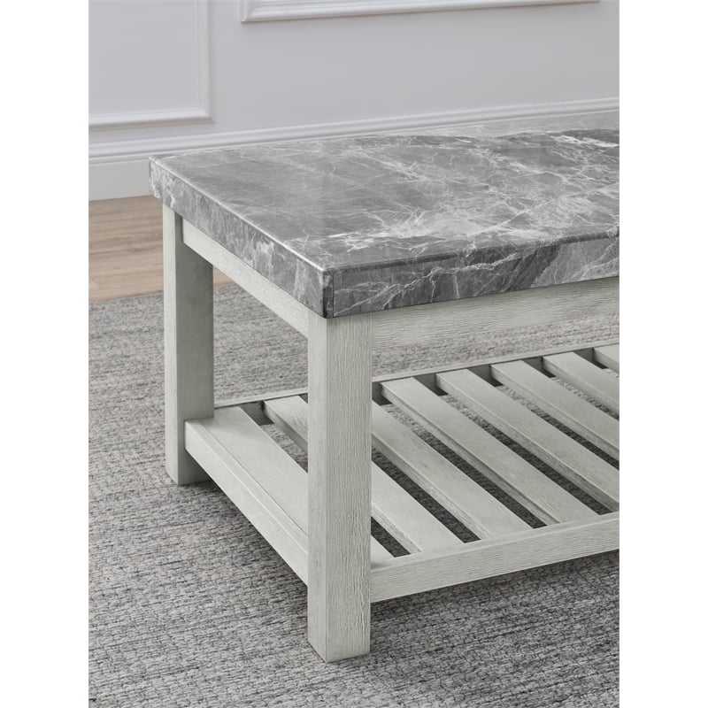 Pemberly Row Farmhouse / Country Marble Top Cocktail Table in White