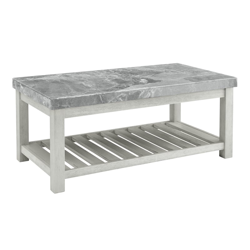 Pemberly Row Farmhouse / Country Marble Top Cocktail Table in White