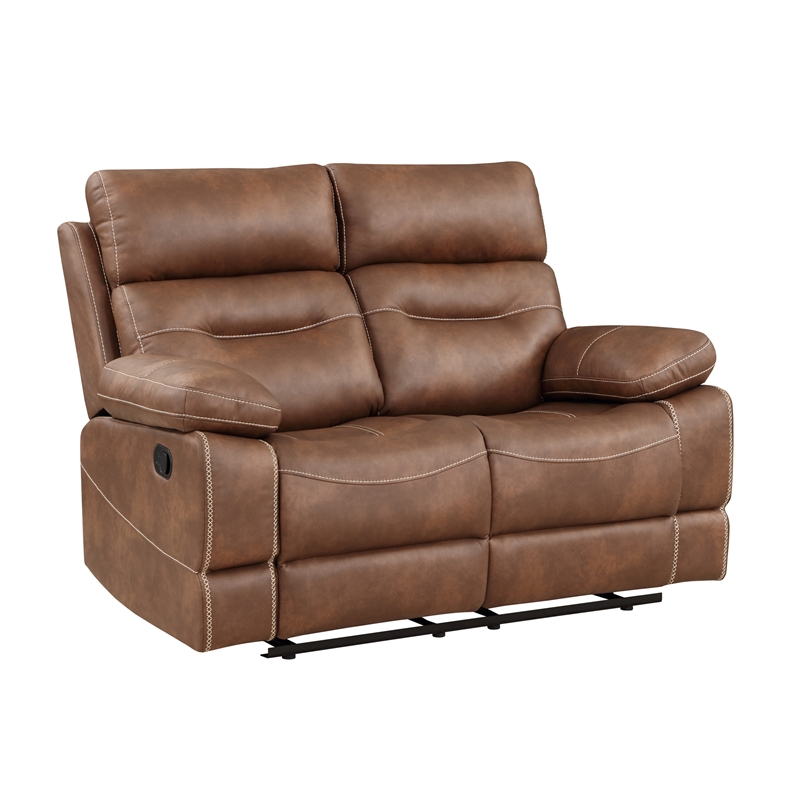 Pemberly Row Polyurethane Upholstered Manual Loveseat in Brown