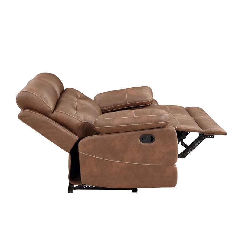 Pemberly Row Polyurethane Upholstered Manual Loveseat in Brown