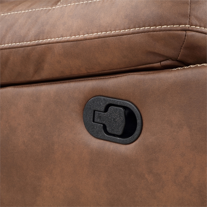 Pemberly Row Polyurethane Upholstered Manual Loveseat in Brown