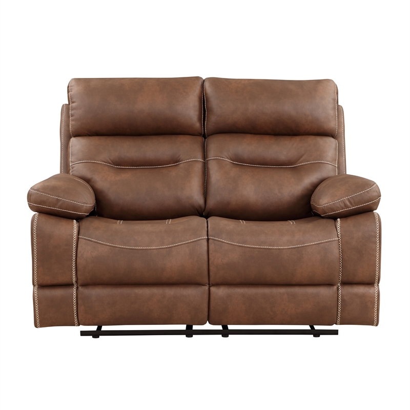 Pemberly Row Polyurethane Upholstered Manual Loveseat in Brown