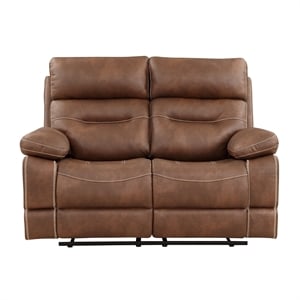 Pemberly Row Polyurethane Upholstered Manual Loveseat in Brown