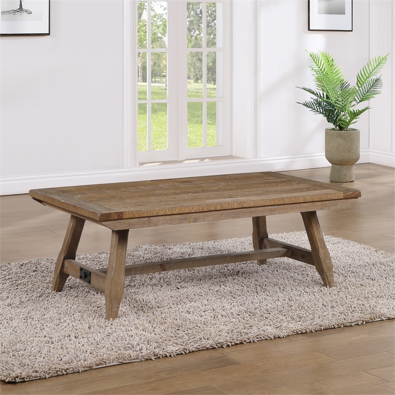 Pemberly Row Farmhouse Engineered Wood Coffee Table in Brown