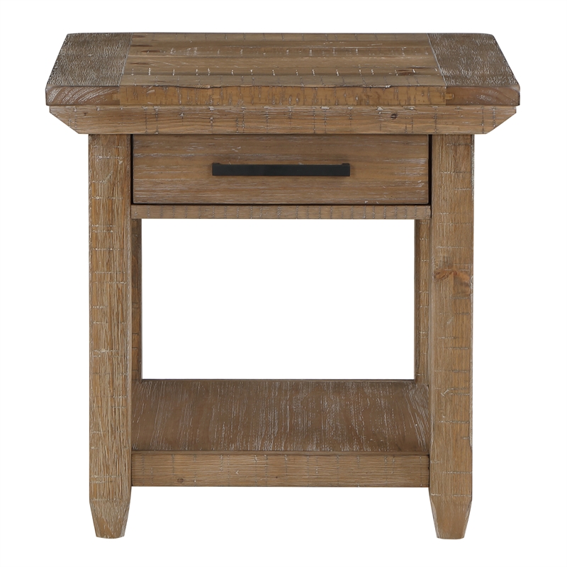 Pemberly Row Farmhouse / Country Engineered Wood End Table in Brown