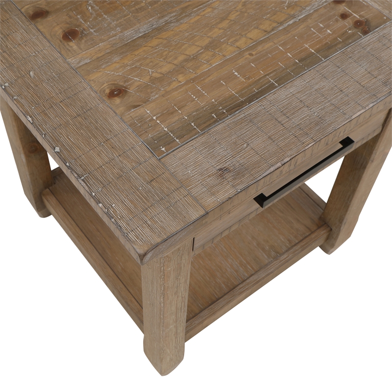 Pemberly Row Farmhouse / Country Engineered Wood End Table in Brown