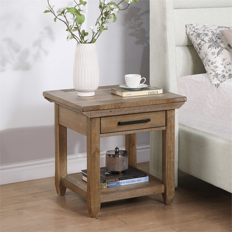 Pemberly Row Farmhouse / Country Engineered Wood End Table in Brown