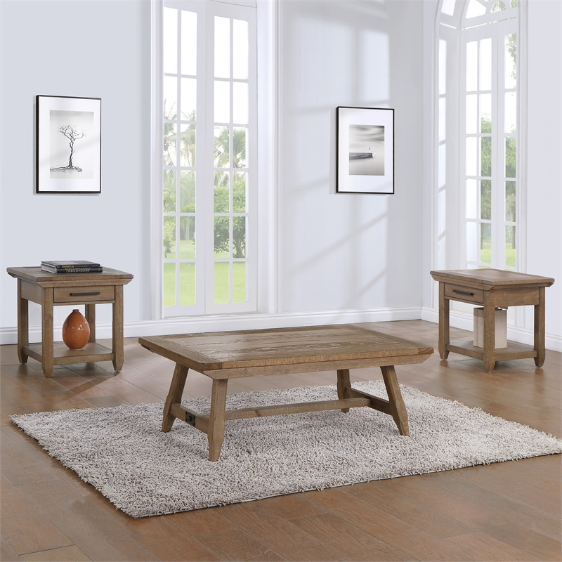 Pemberly Row Farmhouse / Country Engineered Wood End Table in Brown