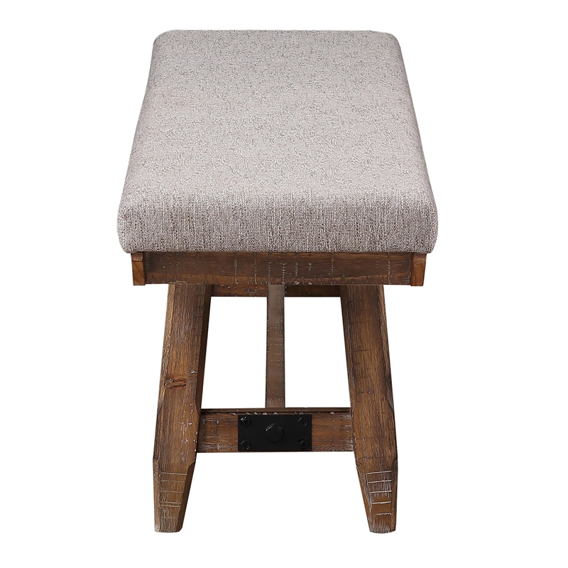 Pemberly Row Farmhouse Engineered Wood and Iron Bench in Brown