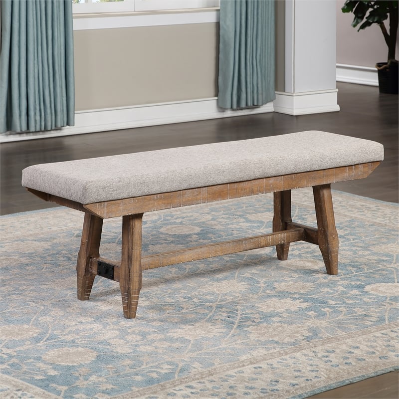 Pemberly Row Farmhouse Engineered Wood and Iron Bench in Brown