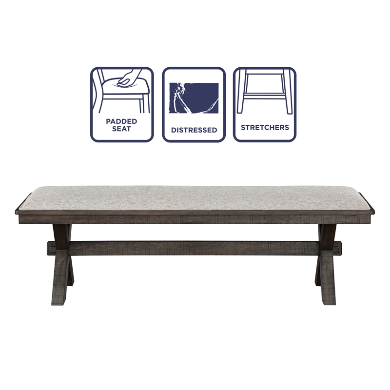 Pemberly Row Engineered Wood and Polyester Upholstered Bench in Black