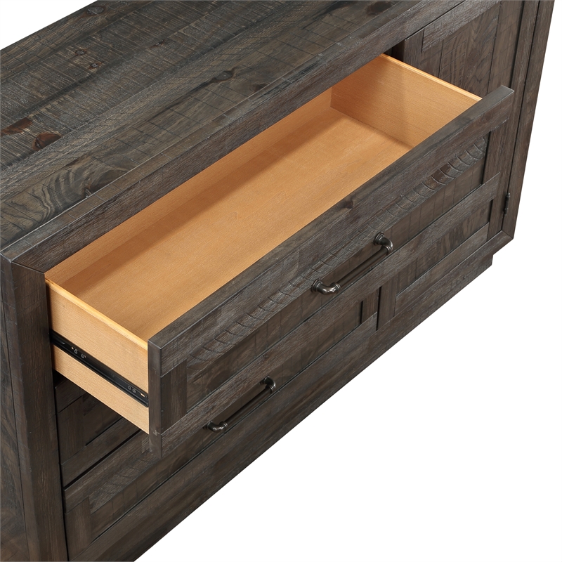 Pemberly Row Farmhouse Engineered Wood Buffet/Server in Black