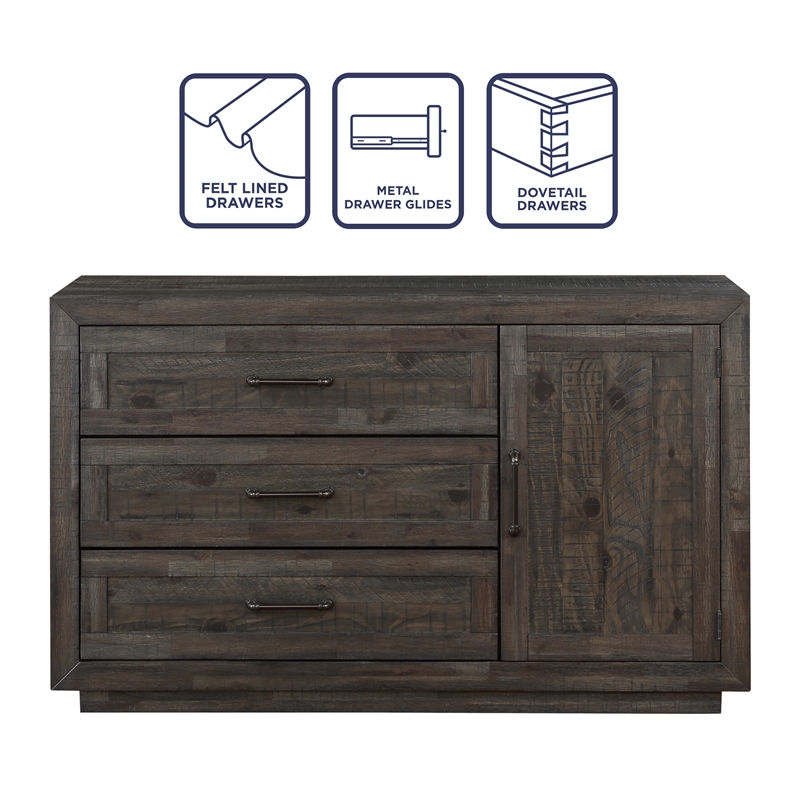 Pemberly Row Farmhouse Engineered Wood Buffet/Server in Black
