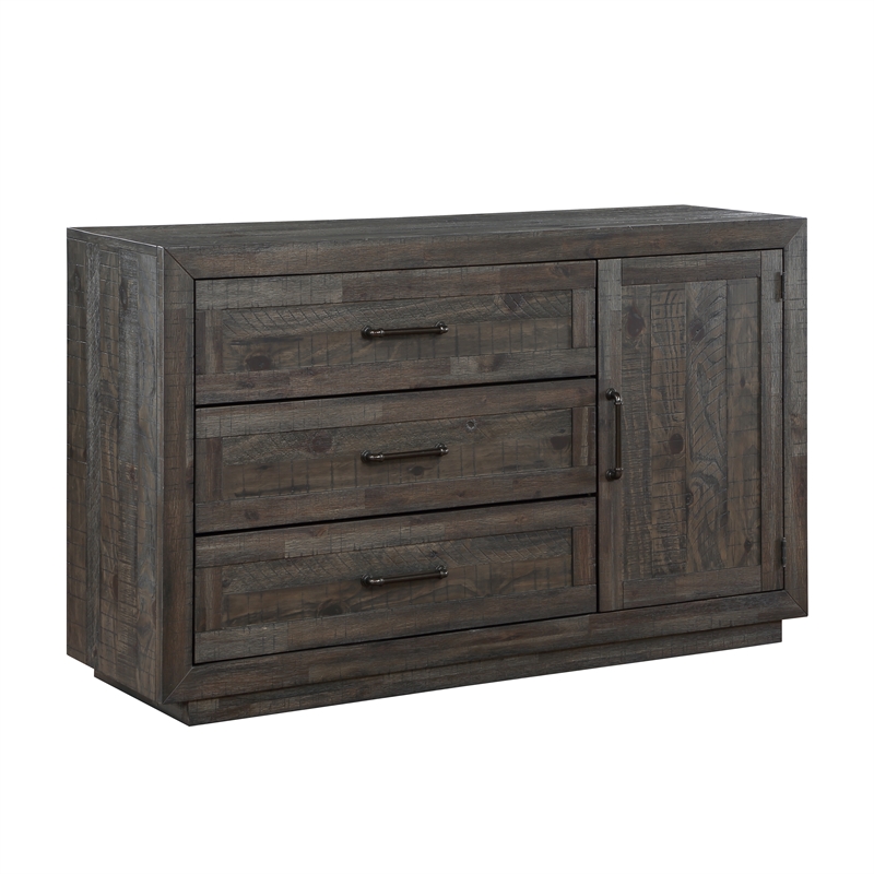 Pemberly Row Farmhouse Engineered Wood Buffet/Server in Black