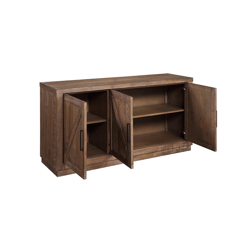 Pemberly Row Farmhouse Engineered Wood Buffet/Server in Brown