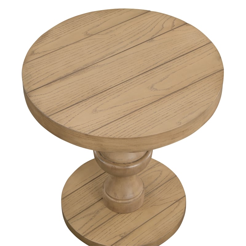Pemberly Row Farmhouse Round Engineered Wood End Table in Sand