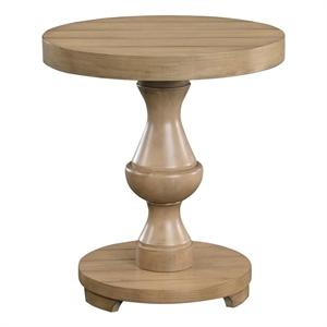 Pemberly Row Farmhouse Round Engineered Wood End Table in Sand