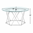 Pemberly Row Contemporary Round Tempered Glass Cocktail Table in Silver