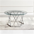 Pemberly Row Contemporary Round Tempered Glass Cocktail Table in Silver