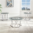 Pemberly Row Contemporary Round Tempered Glass Cocktail Table in Silver