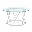 Pemberly Row Contemporary Round Tempered Glass Cocktail Table in Silver
