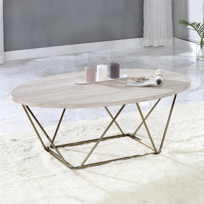Pemberly Row Engineered Wood/Faux Marble Top Cocktail Table in Gray