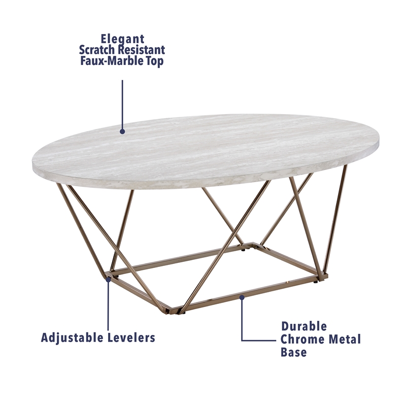 Pemberly Row Engineered Wood/Faux Marble Top Cocktail Table in Gray