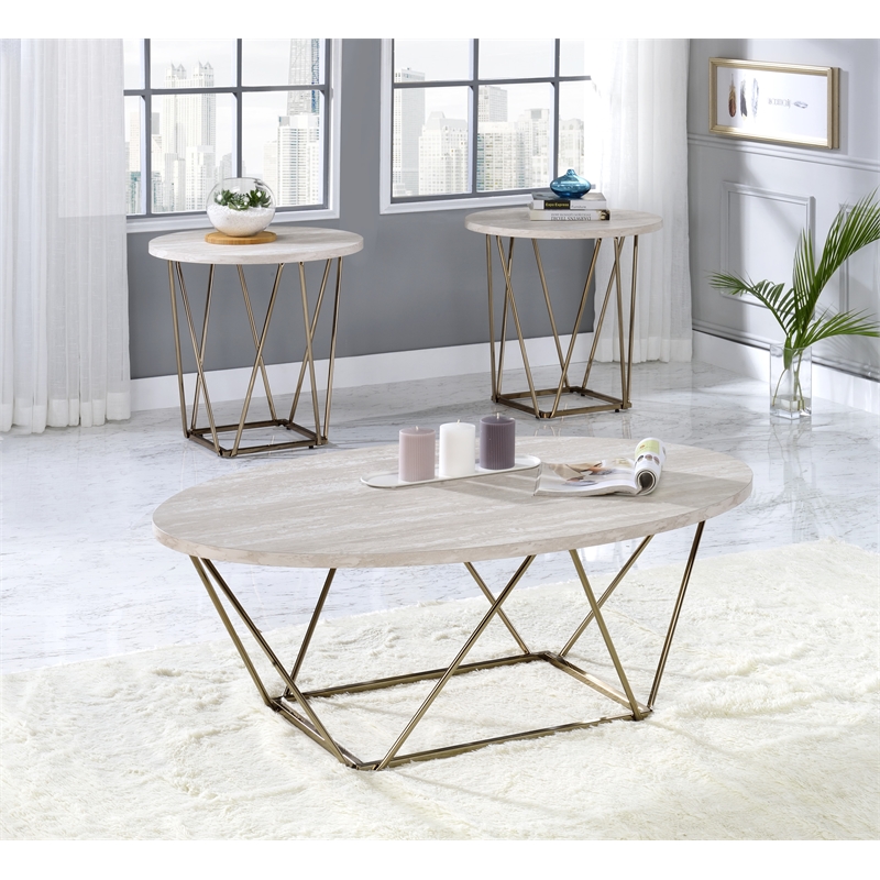 Pemberly Row Engineered Wood/Faux Marble Top Cocktail Table in Gray