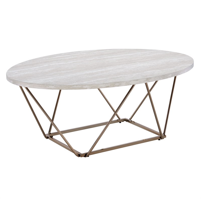 Pemberly Row Engineered Wood/Faux Marble Top Cocktail Table in Gray