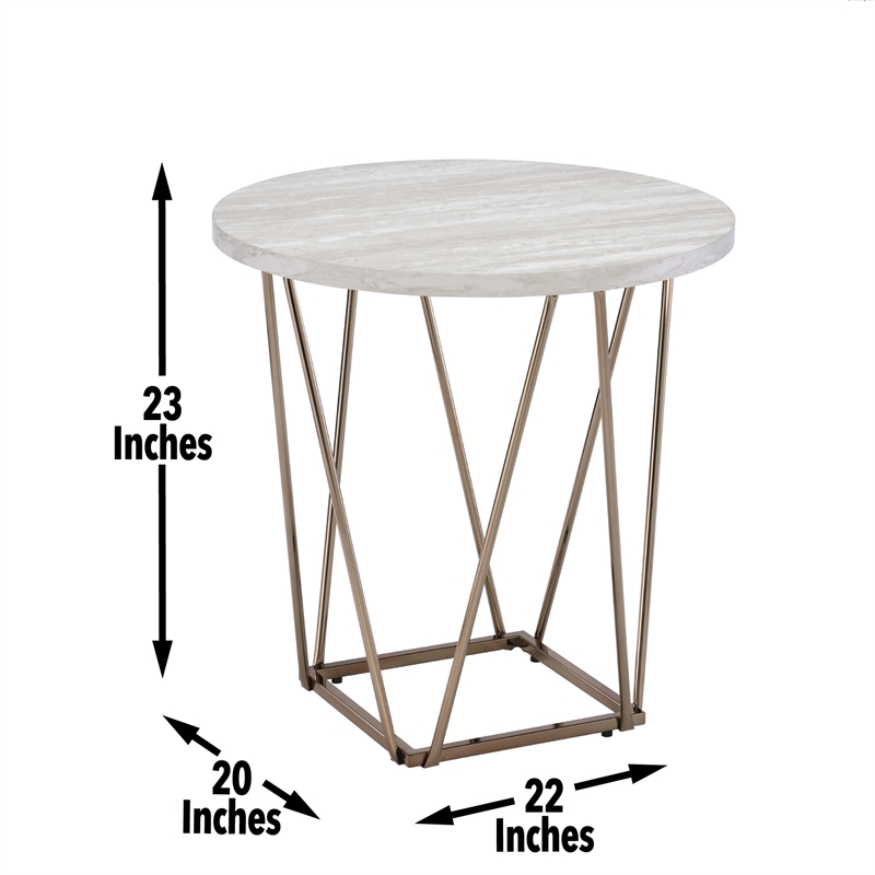 Pemberly Row Engineered Wood/Faux Marble Top End Table in Gray