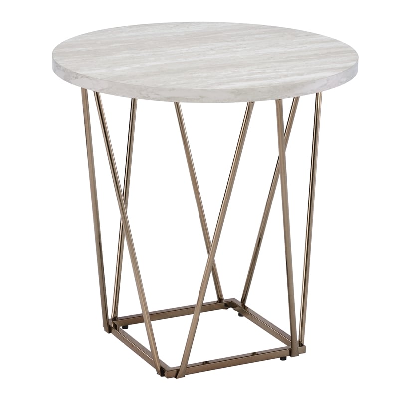 Pemberly Row Engineered Wood/Faux Marble Top End Table in Gray