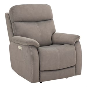 Pemberly Row Polyester Upholstered Single Power Recliner in Gray