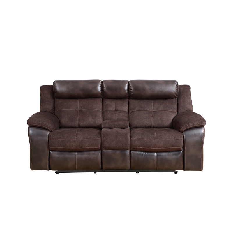 Pemberly Row Polyester Upholstered Manual Console Recliner in Brown