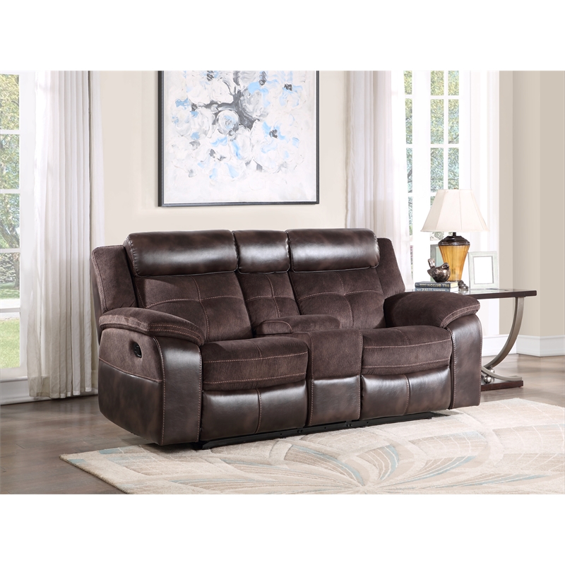 Pemberly Row Polyester Upholstered Manual Console Recliner in Brown