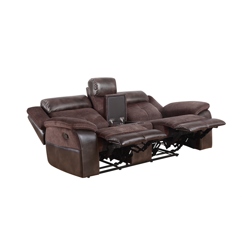 Pemberly Row Polyester Upholstered Manual Console Recliner in Brown