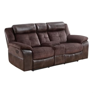 Pemberly Row Polyester Upholstered Manual Console Recliner in Brown
