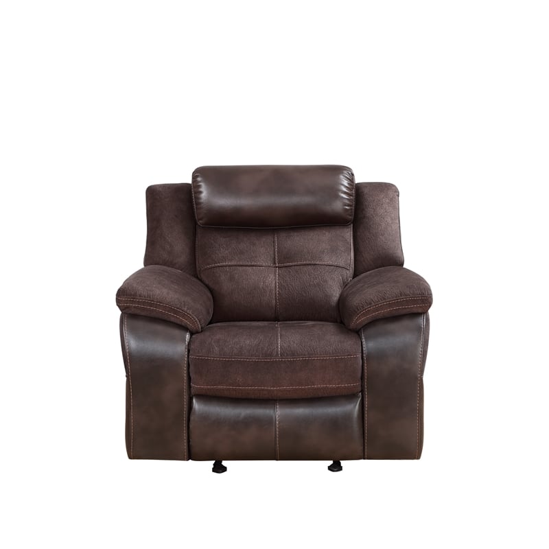 Pemberly Row Transitional Polyester Upholstered Reclining Chair in Brown
