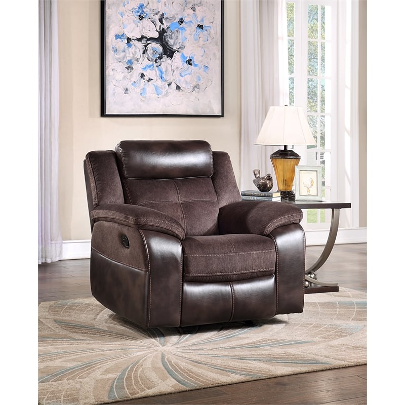 Pemberly Row Transitional Polyester Upholstered Reclining Chair in Brown
