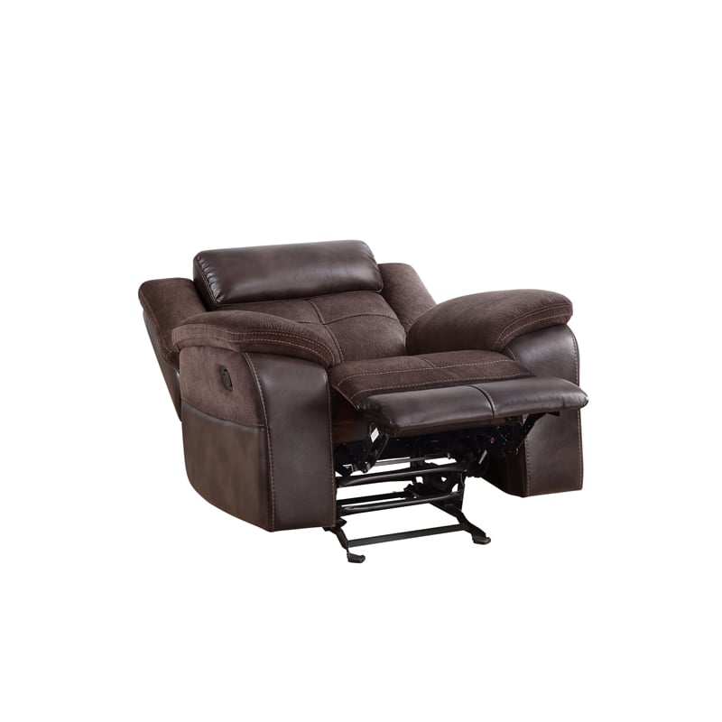 Pemberly Row Transitional Polyester Upholstered Reclining Chair in Brown