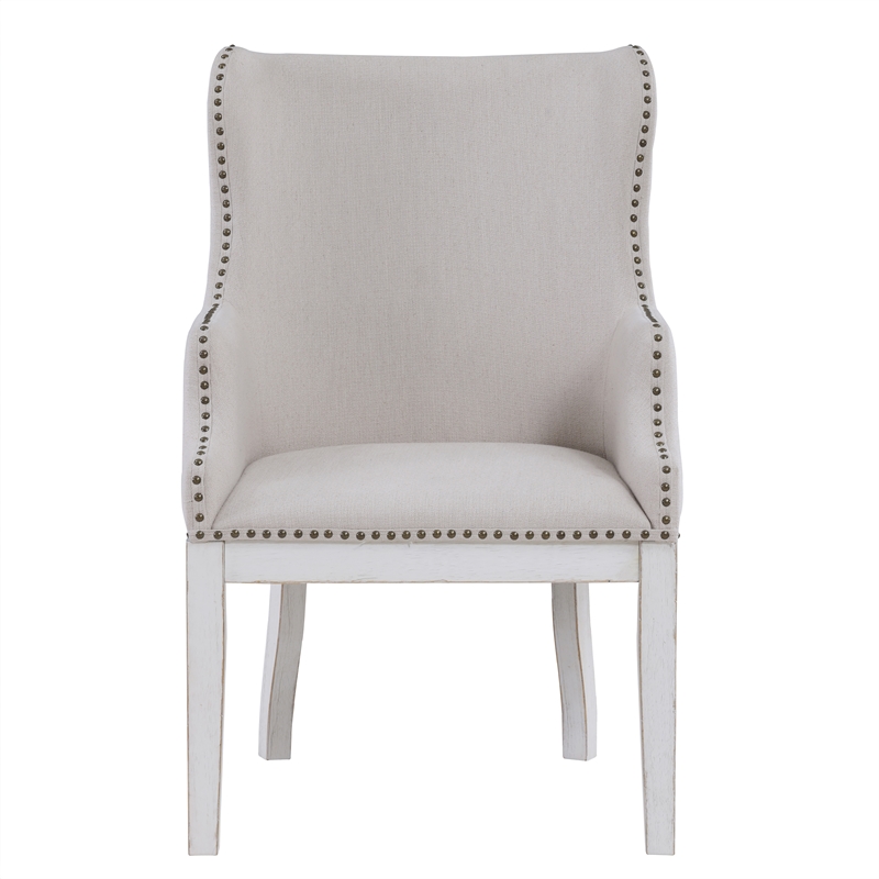 Pemberly Row Polyester Upholstered Arm Chair in White (Set of 2)