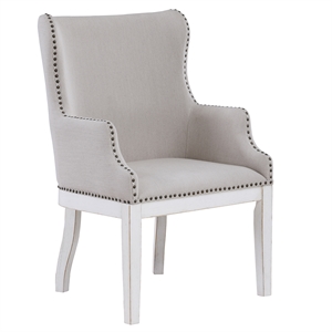 Pemberly Row Polyester Upholstered Arm Chair in White (Set of 2)