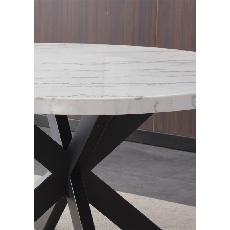 Pemberly Row Contemporary Marble Top Round Dining Table in Black