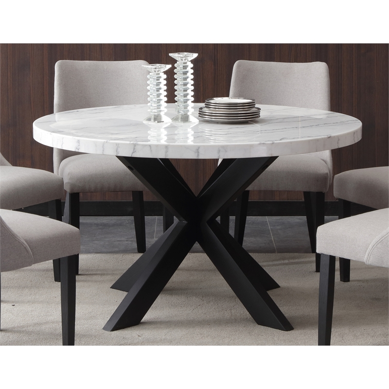 Pemberly Row Contemporary Marble Top Round Dining Table in Black