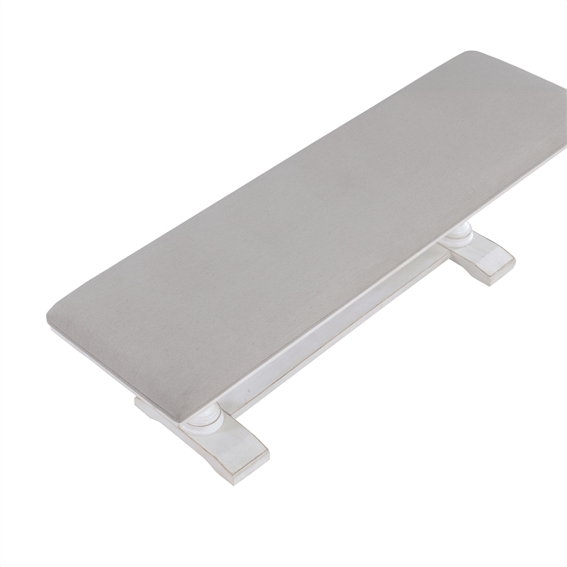 Pemberly Row Engineered Wood and Polyester Upholstered Bench in White