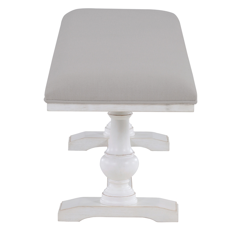 Pemberly Row Engineered Wood and Polyester Upholstered Bench in White