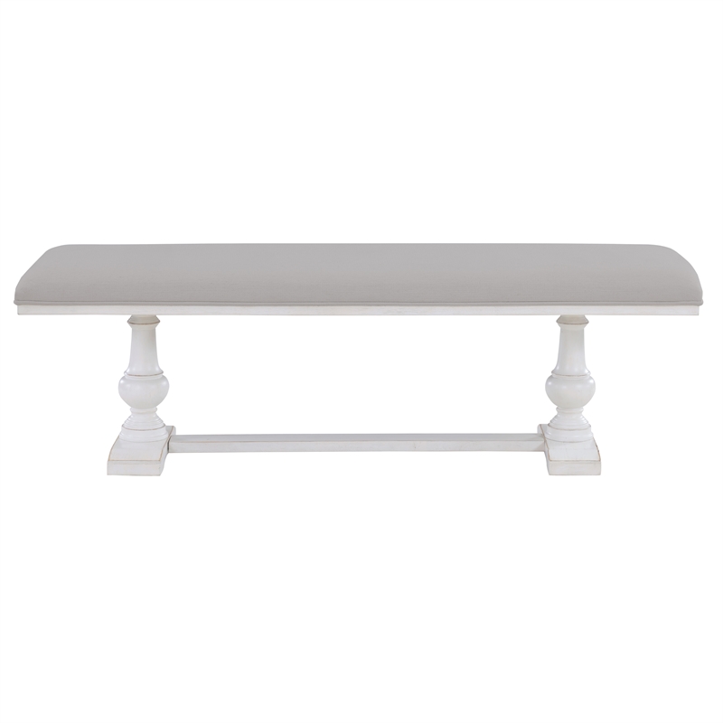 Pemberly Row Engineered Wood and Polyester Upholstered Bench in White