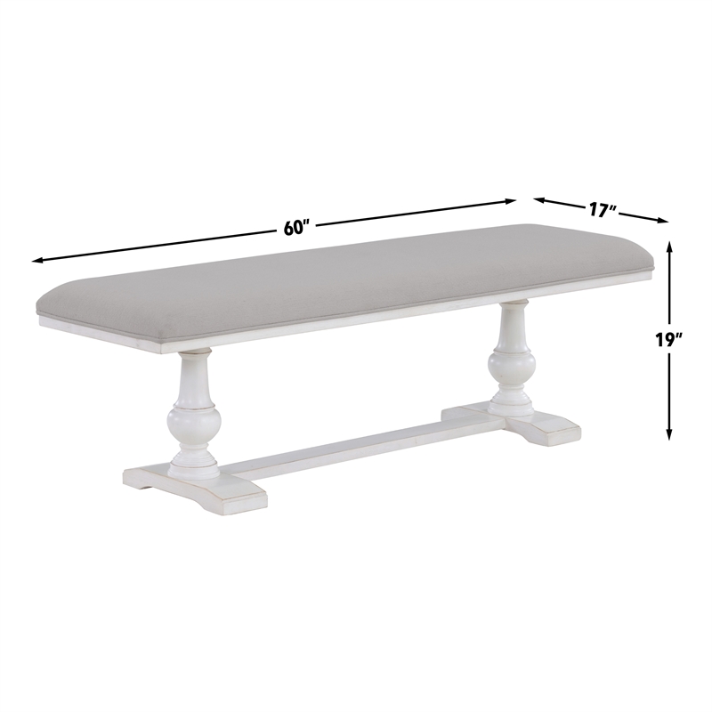 Pemberly Row Engineered Wood and Polyester Upholstered Bench in White